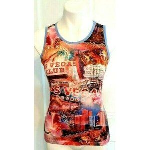 Las Vegas Scene Sleeveless T-Shirt Medium Golden Nugget Blue Small